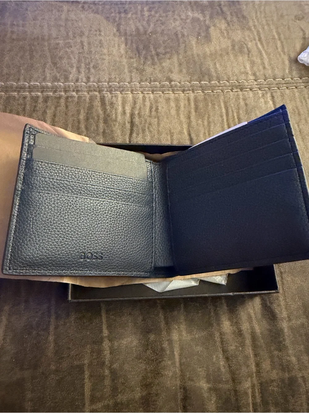 Boss Black and Red Leather Double Billfold Wallet